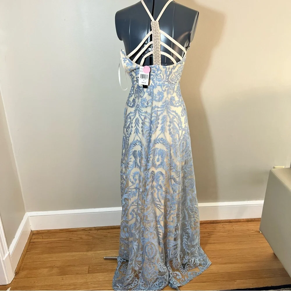 NWT Speechless Blue & Tan Halter Prom Dress Size 0 - Picture 7 of 13